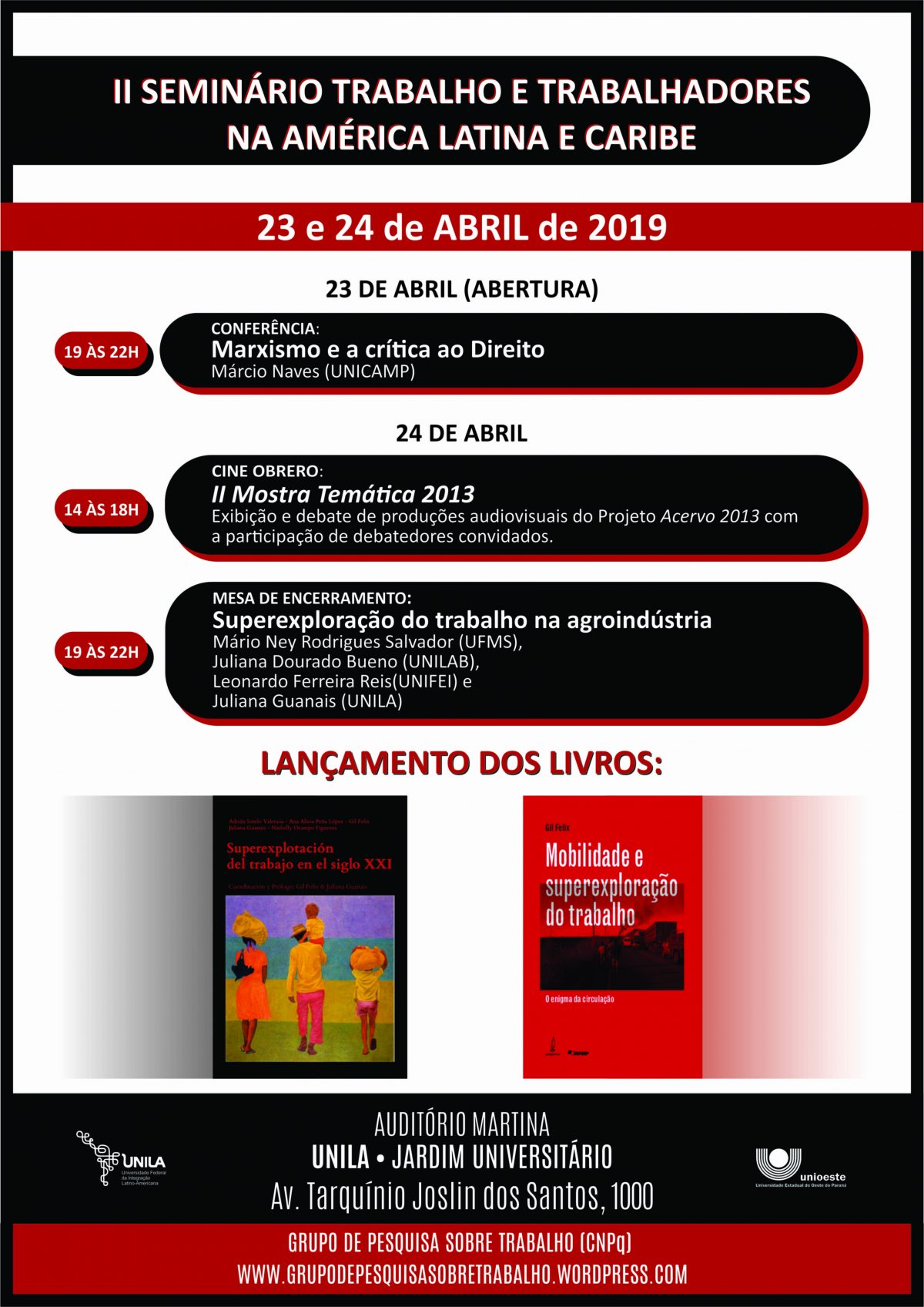 II Seminário Trabalho e Trabalhadores na América Latina  e Caribe (UNILA) – 23 e 24 abril